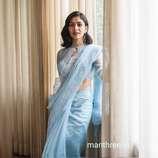 Mrunal thakur sky blue saree