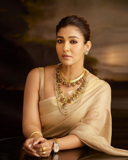 Nayanthara gold saree