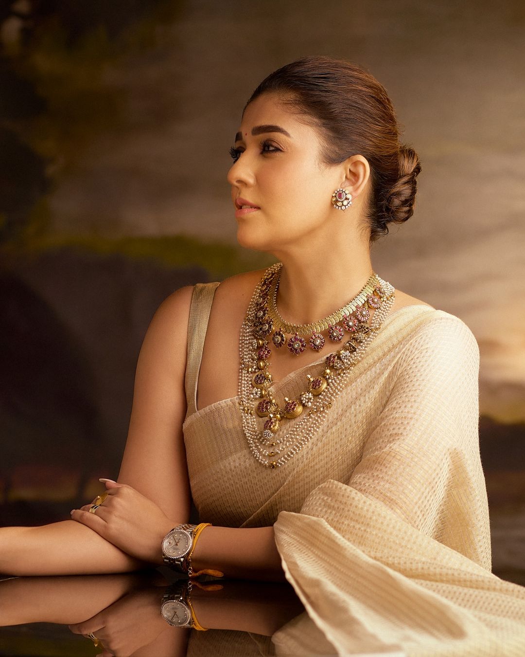 Nayanthara gold saree