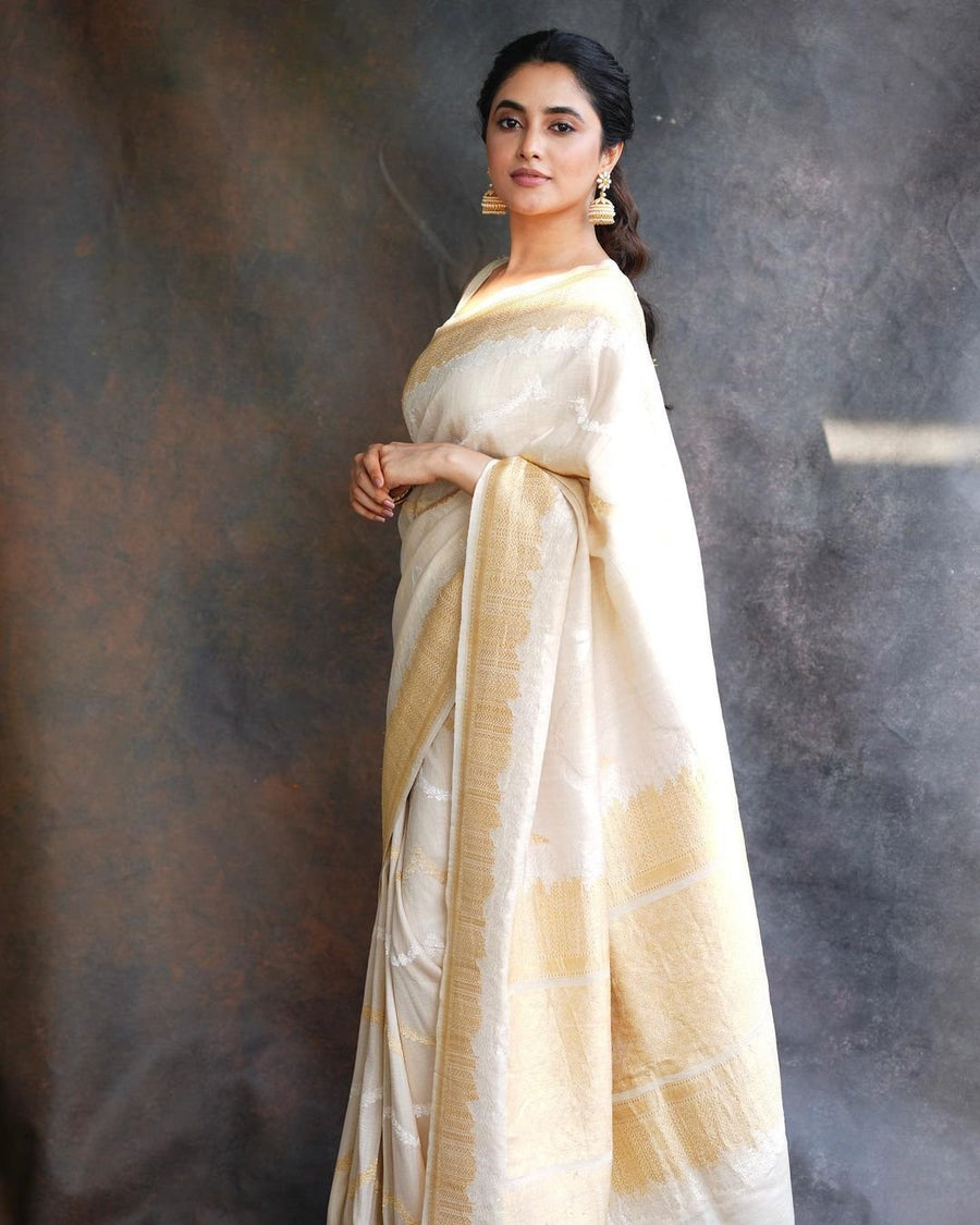 Priyanka mohanan White Banarasi Bliss: Pure Silk Elegance