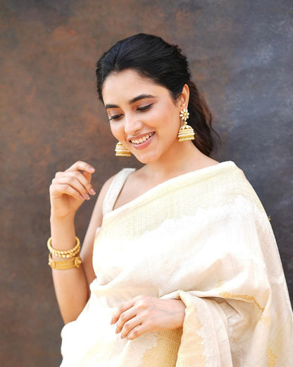 Priyanka mohanan White Banarasi Bliss: Pure Silk Elegance