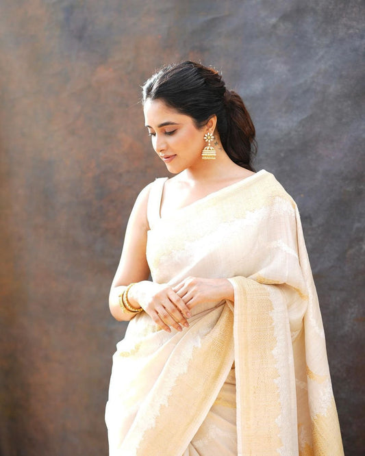 Priyanka mohanan White Banarasi Bliss: Pure Silk Elegance