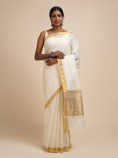 White & gold kasavu saree