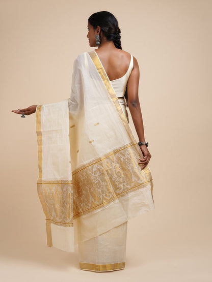 White & gold kasavu saree