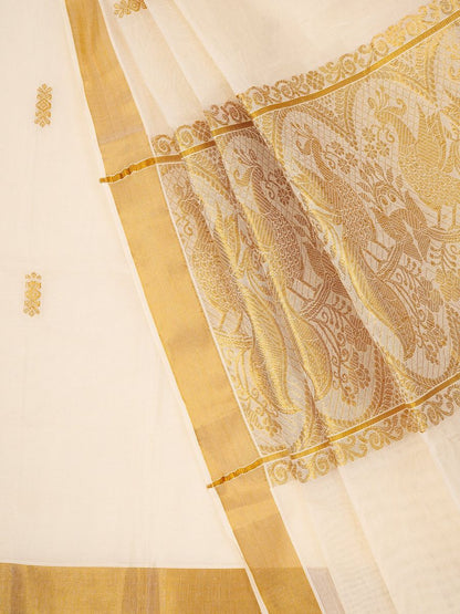 White & gold kasavu saree