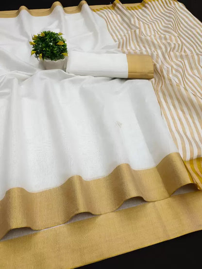 Solid/Plain Kasavu Pure Cotton Saree  (White)