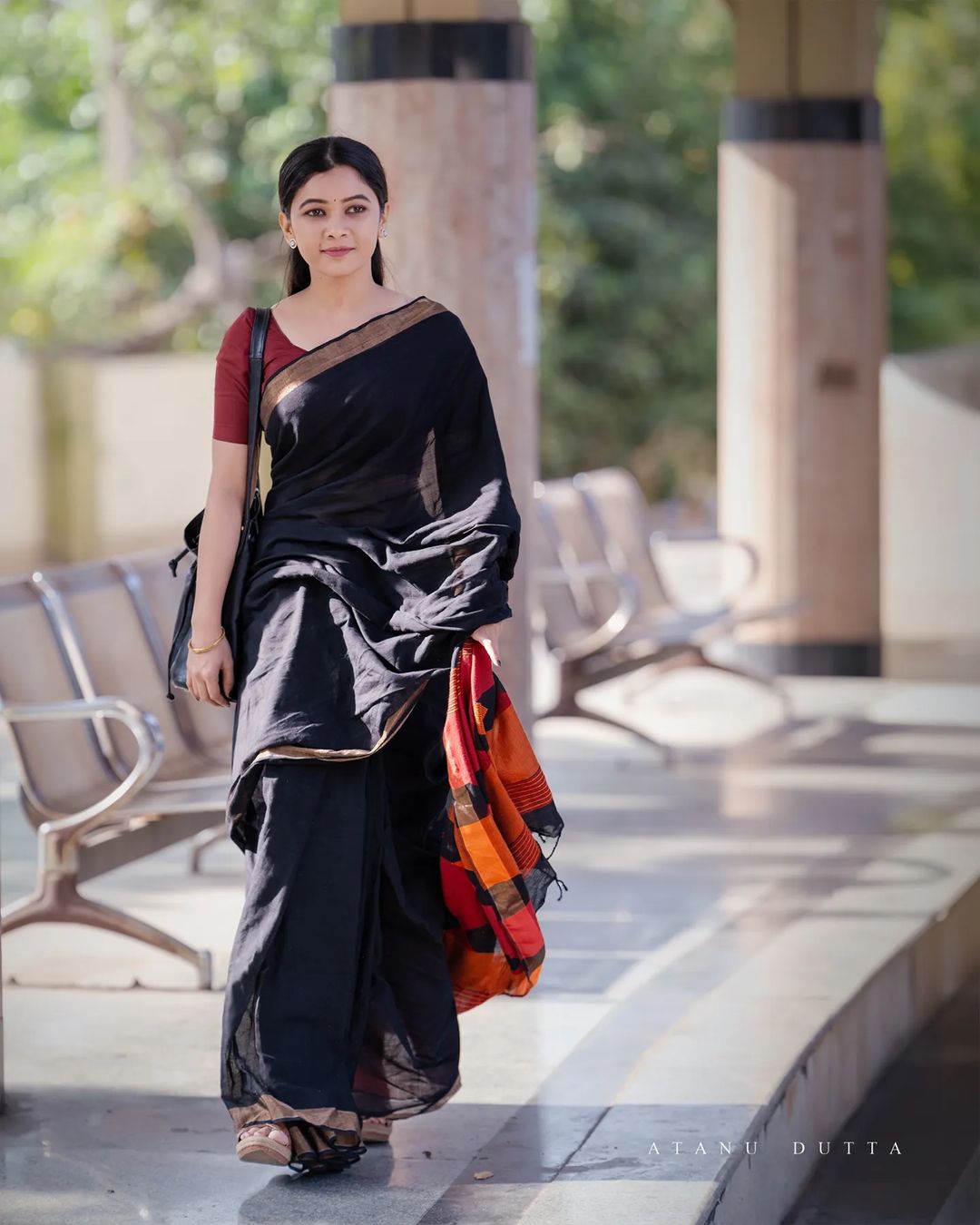 Black cotton manipuri saree