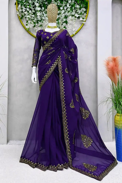 Madhuri Dixit Purple Saree