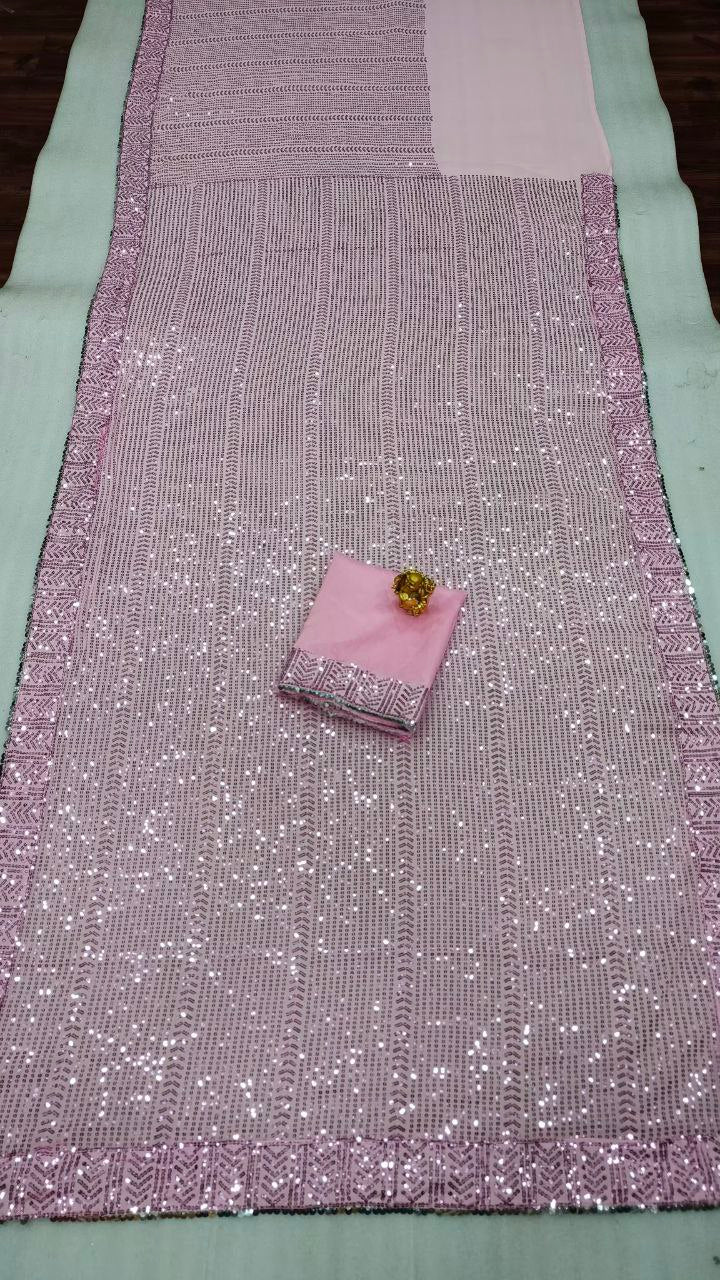 Glossy Baby Pink Bollywood designer saree