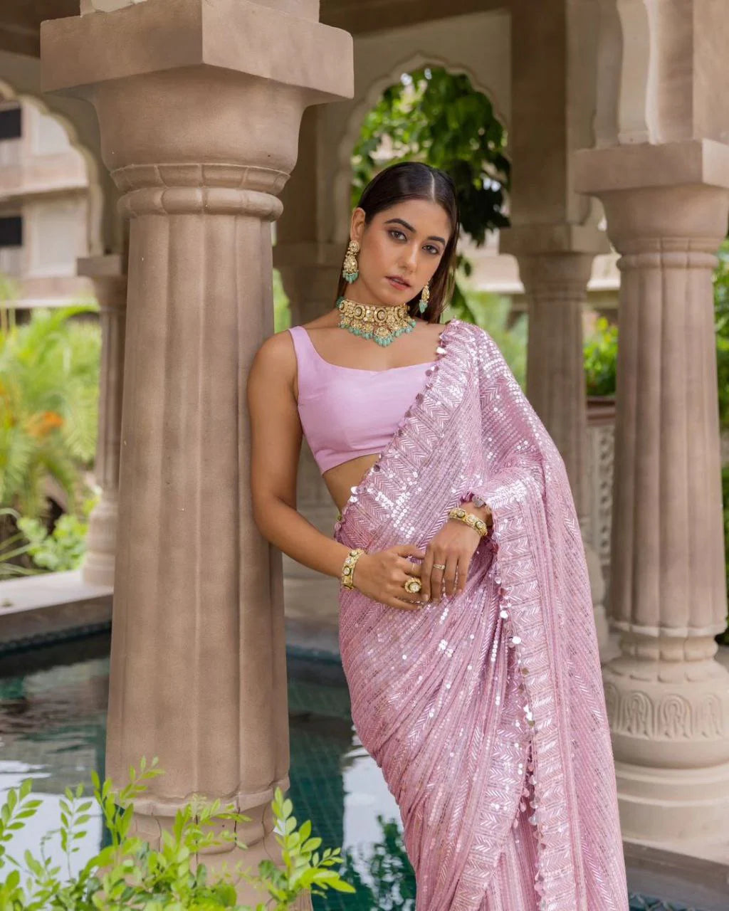 Glossy Baby Pink Bollywood designer saree