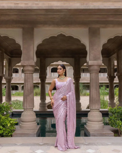 Glossy Baby Pink Bollywood designer saree